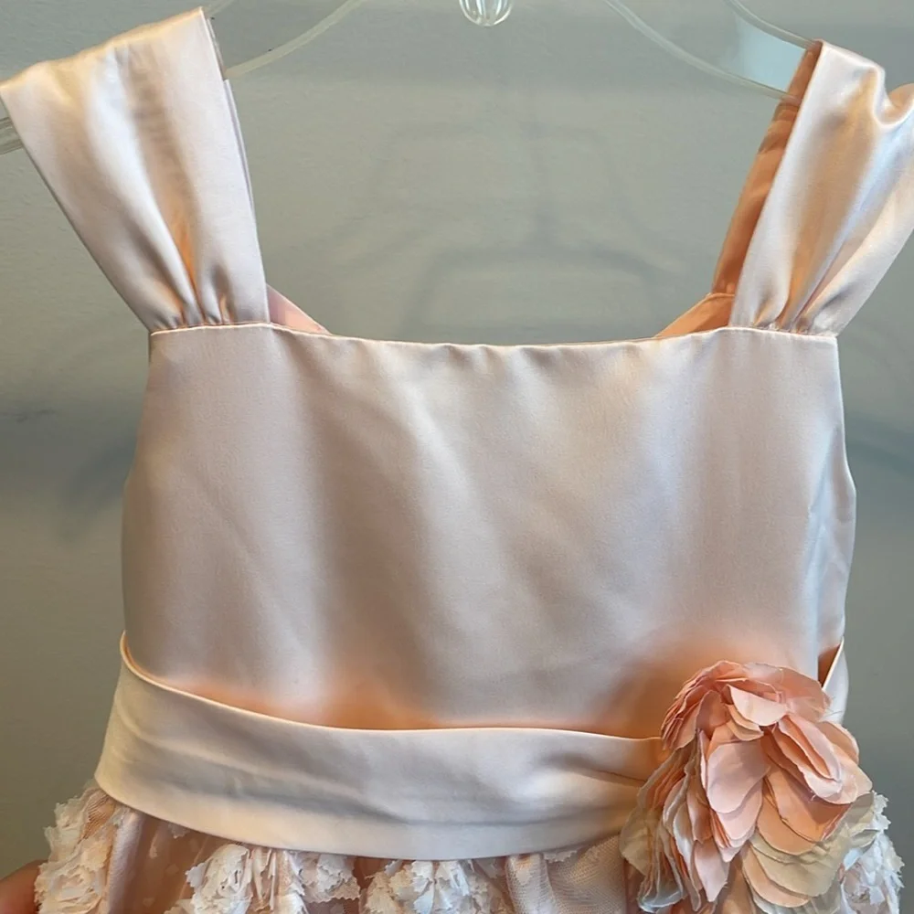 Bonnie Jean Girls Lace Floral Pink Satin Dress, Size 6, EUC, Flower Girl Dress